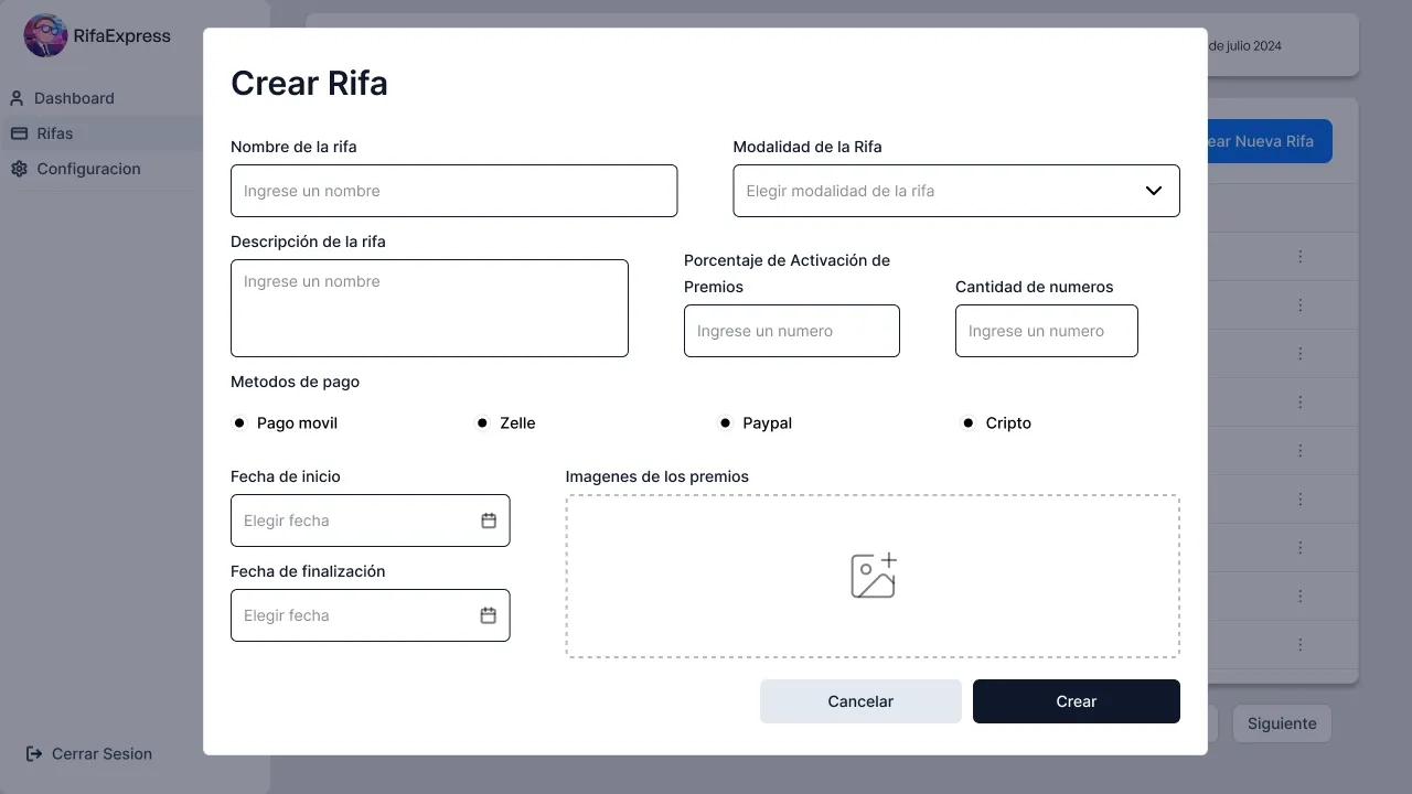 crear rifa en rifaexpress
