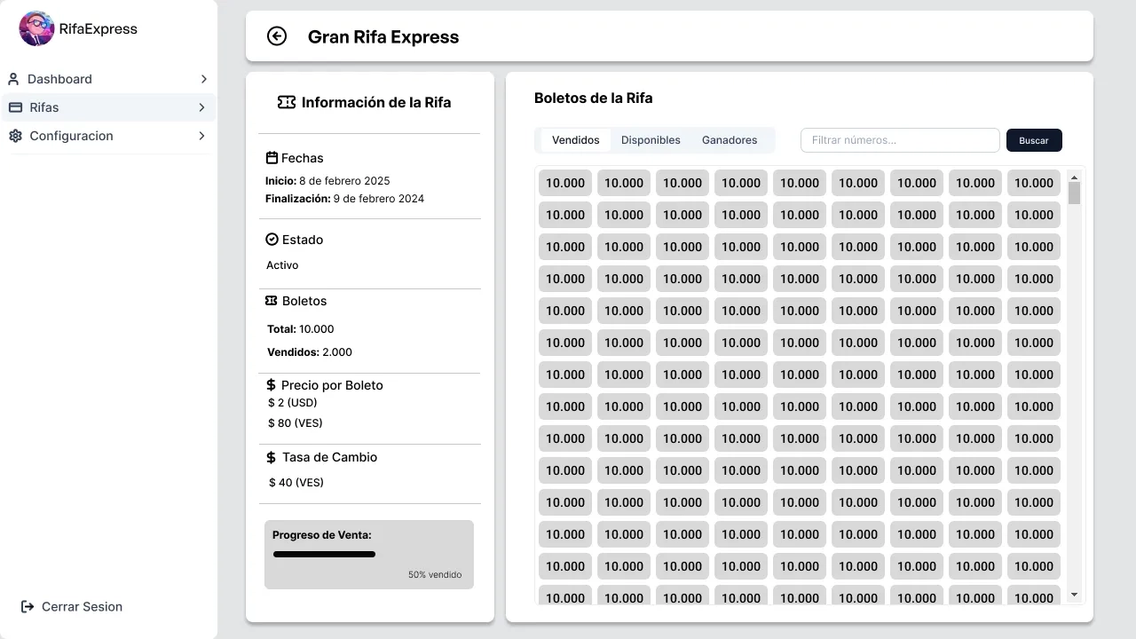 detalle de la rifa en rifaexpress